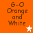 Orange background with brown text reading 'G-O Orange and White' and two star icons in white and light orange.