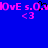Pixelated pink text 'LOvE s.0.' and '<3' symbols on a solid blue background with black pixel artifacts.