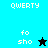 Pixelated icon with cyan and teal backgrounds displaying 'QWERTY' text, 'fo sho', a black star on top-left, and a blue star on bottom-left.
