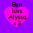 Four identical pink heart-shaped icons with dark text on a purple background, each displaying 'Ben luvs Alyssa <3' in pixelated font.