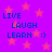 Purple background with pink stars and blue text reading LIVE LAUGH LEARN :) in four identical quadrants.
