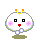 Pixelated white character with orange antennae, pink cheeks, and red mouth on gray background; four variations show closed eyes or floating hearts.