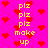 Pixelated pink background with red heart shapes and yellow text reading "plz plz make up" arranged in vertical