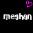 A static pixel art image with a black background, featuring a pink heart symbol above two instances of the name 'meghan' in white text.