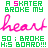 A static image displays repeated text in green and pink pixelated fonts with 'heart' written in cursive pink below each phrase.