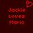 Red pixelated text on dark red background with heart symbol above, displaying 'Jackie Loves Mario' in two identical