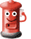 Animated contact sheet of a red British-style post box mascot with multiple facial expressions and hand gestures across nine frames.