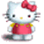 Hello Kitty avatar with red bow and dress, white face, yellow nose, black eyes, pink whiskers, standing in a of nine identical frames