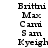 A static image displays two identical vertical of pixelated text reading Brittni, Max, Cami, Sam, Kyeigh in black on white
