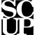 Black and white pixelated text 'SOUP' in bold, stylized letters with rounded edges and thick strokes on a white background.