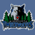 Pixelated icon shows two wolves facing forward with green trees and blue water below, set against a solid blue background.