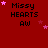 Red background with repeated 'Missy HEARTS AW' text and pink stars in various positions across the frame.
