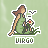 Pixel art of a woman in a green dress holding a flower, with 'VIRGO' text below, on a light green background.