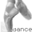 Animated sequence of a ballerina silhouette dancing with pink heart symbols and repeated 'dance' text below each pose.