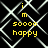 Yellow text 'i m soooo happy' on black background with white geometric lines, animated to shift position across four views.