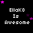 Pixelated text 'EllaK8 Is Awesome' with pink and purple stars on black background, stars shift position across frames.