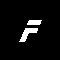 White 'F' shapes with blue glowing dots on black background, transitioning through animation frames showing dot patterns and pixelated effects.