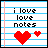 A 5x5 contact sheet of animated frames showing a pixel art icon with 'i love love notes' text and red hearts on lined notebook paper, transitioning from solid to faded colors across frames.
