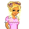 Two pixelated female figures in pink shirts stand side-by-side with green and gray backgrounds, one with blonde hair and purple bows, the other with green hair and black symbols.
