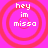 Four identical circular icons with red concentric rings on a pink background, each displaying white pixelated text 'hey im misso' in three lines.