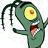 A pixelated green cartoon plankton with a yellow eye and open mouth next to black text reading "that naive cube!" on a white background.