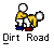 Two pixelated figures in yellow jackets and blue pants stand side-by-side with white circular heads, one figure's right arm raised, text below reads "Dirt Road".