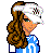 Pixelated character with long brown hair wearing white visor and blue crop top, standing next to text reading Thug 4 Life.