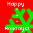 Green pixelated snowflake with white text 'Happy Holidays!' on red background, animated to change shape across frames.