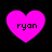 Four identical pink heart-shaped icons with the text 'ryan' in black pixelated font, arranged in a on a solid black background