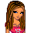 Pixel art contact sheet showing three frames of an animated buddy icon featuring a cartoon woman in pink attire with visible text elements.