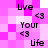 Pixelated text elements arranged in a on a pink and white checkered background with no visible motion