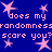 Blue background with pink pixelated stars and repeated text 'does my randomness scare you?'.