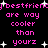 Pixelated pink text on black background with white starbursts, repeating 'bestfrieng are way cooler than yourz' in two