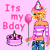 Pixelated birthday-themed image with pink background, text, cake, balloon, and character in party hat.