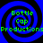 Four identical blue spiral backgrounds with green text reading "Bottle Cap Productions" arranged in a on black