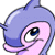Pixelated cartoon dolphin head with purple-blue body and pink inner mouth, large eye looking left, static single-frame image.