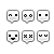 Six pixelated white speech-bubble-shaped icons with black eyes and gray mouths arranged in two rows on a gray background.