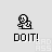 Pixelated character in various poses with 'DOIT!' text below, on light gray background.