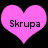 Two pink heart shapes with black text 'Skrupa' inside each, displayed side-by-side on a black background.