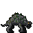Pixelated creature with gray body, green spines, and yellow eye, standing on four legs against light gray background.
