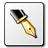 Pixelated icon of a pen with black tip and golden body, angled diagonally on white background with dark border.