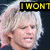 A four- shows a person with blonde hair and dark clothing, each containing yellow text on black backgrounds