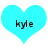 Two identical cyan heart-shaped icons with the text 'kyle' in black pixelated font centered on each.