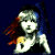 Pixelated figure with light hair and red streaks against dark blue background, green text 'Original Icons .com' on right side.