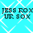 Cyan background with white diamond lattice pattern, repeated text "JESS ROX" and "UR SOX" in black pixelated font across four identical sections.