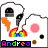 A pixelated animated icon shows a cartoon character with black eyes and orange cheeks, rainbow-colored lower face, pink circular cheek mark, brown spot, and 'Andrea' text in multicolored letters.