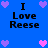 Blue background with repeated 'I Love Reese' text and heart symbols in purple and pink hues.