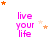 Pink text 'live your life' on white background with scattered orange and light pink stars, some frames show partial star clusters.
