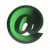 A 5x5 contact sheet of animated @ symbol icons with varying green and black color gradients, shadows, and highlights across sampled frames.