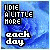 Pixelated text on a blue swirling background with four distinct sections of white and black lettering.